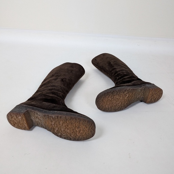 70’s Shearling Suede Boots Calf Height Fitted Vintage Chunky Lined Insulated - Picture 3 of 11